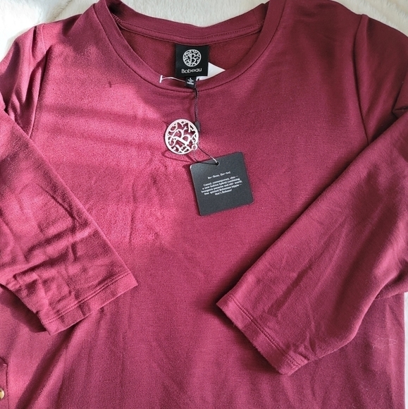 NWT Nordstrom Bobeau Fleece Side Button Pullover Dark Red Top in Size L - Picture 8 of 8